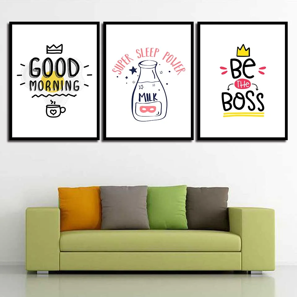 Cartoon Good Morning Minimalism Prints Picture Quote Simple Nordic HD Posters Wall Art Canvas Painting Abstract Photo Home Decor |