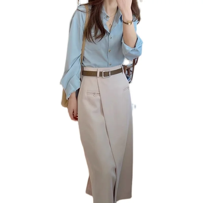 Осенняя длинная юбка высокого качества с высокой талией и поясом 2021 женская