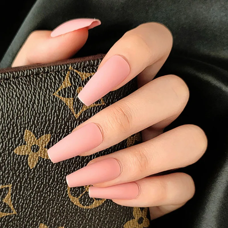 24 шт./кор. нажимайте на гвозди матовые неизолированные розовые длинные ногти с