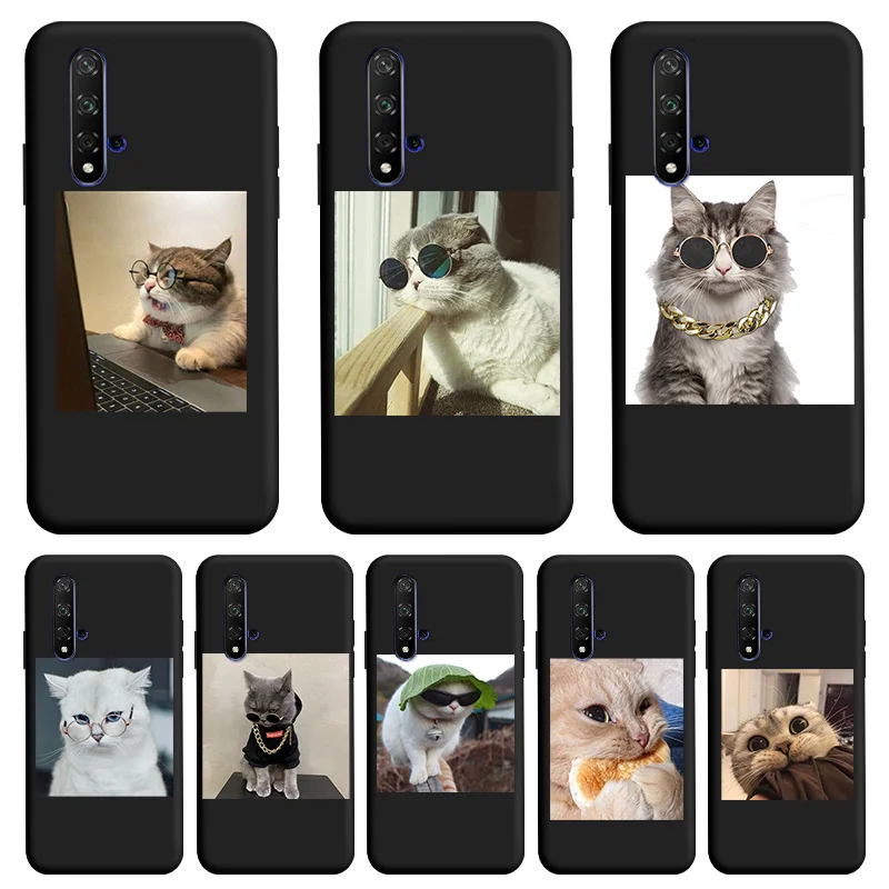 

Cute kitten Black TPU Soft Shell For Honor 20 Case Flower Cute Fundas For Honor20 Pro 20S Case Matte Shell For Honor 20i Cover