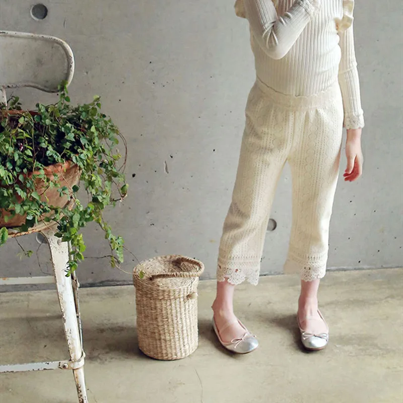 Винтажные весенние кружевные брюки для девочек 2022 Детские хлопковые в Корейском