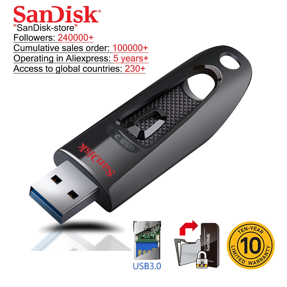SanDisk оригинальный флеш диск USB накопитель 3 0 карта памяти 100 МБ/с./с скорость чтения