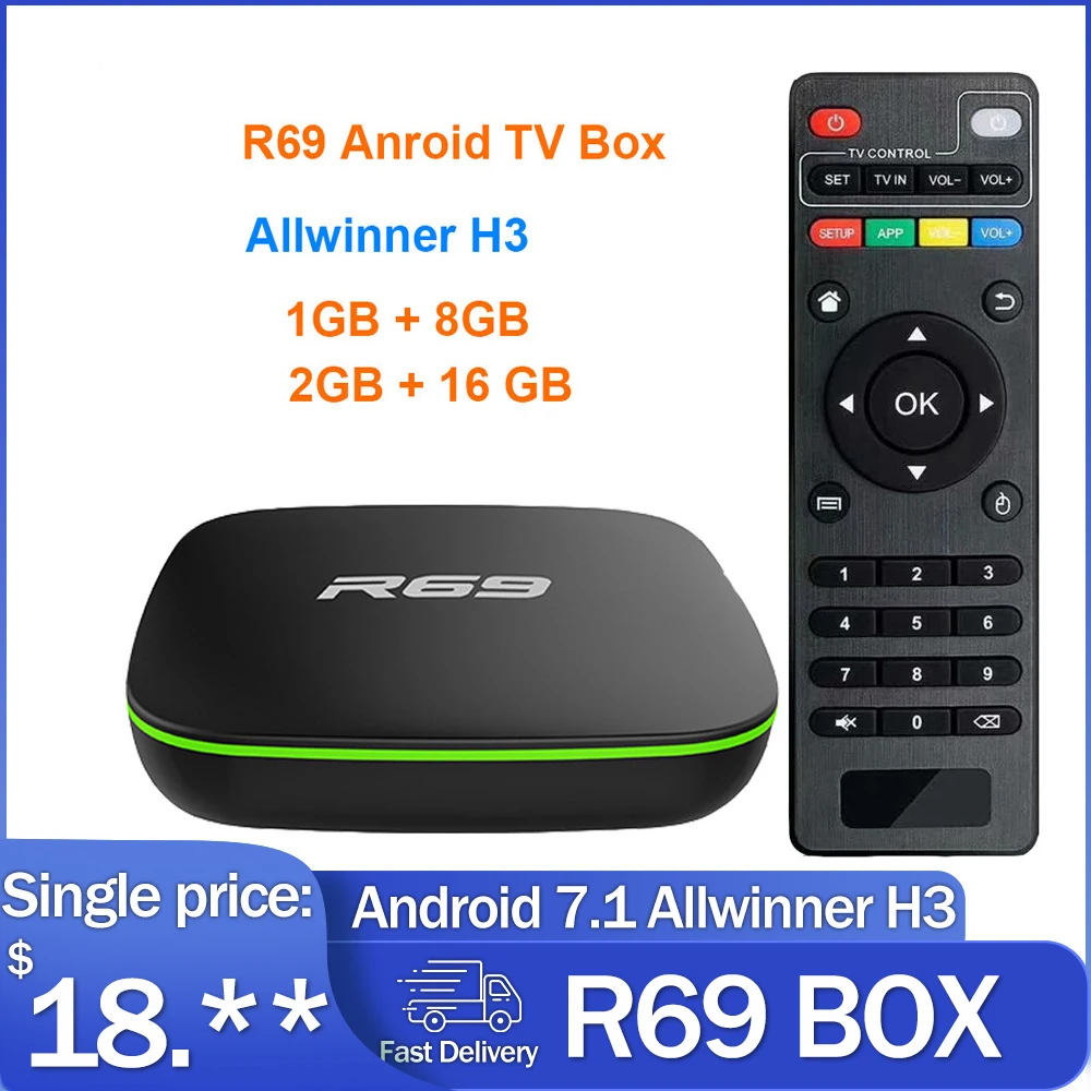 ТВ приставка R69 Android 7 1 Allwinner H3 четырехъядерный процессор 1G8G 2G16G 2 4 ГГц Wi Fi 1080P HD