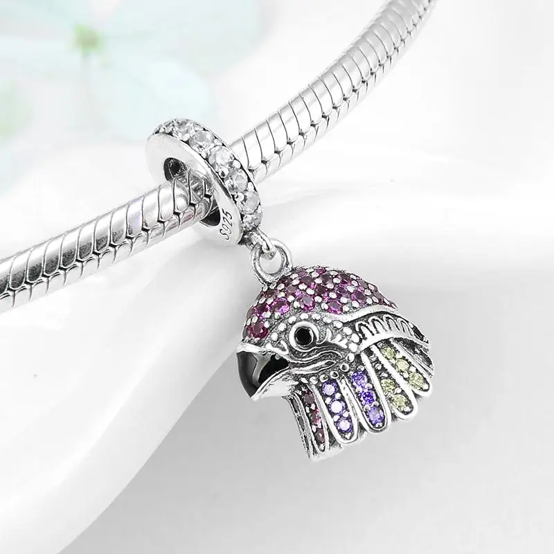 Бусина Шарм сердца из серебра 925 пробы с перьями и синей эмалью|Ювелирные шармы| |