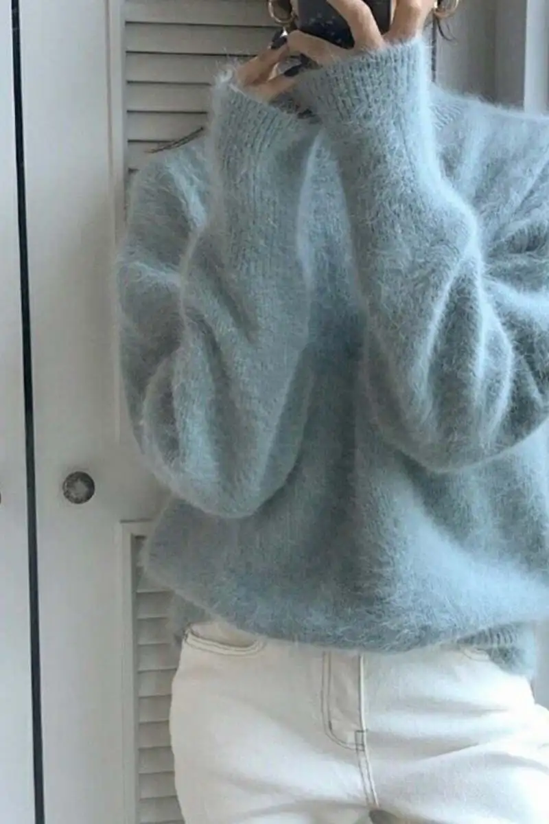 

Korean Autumn Solid Mohair Basic Fashion Sweater OL Long Sleeve Sweet Long Sleeve Sueter Mujer Knit Pullovers