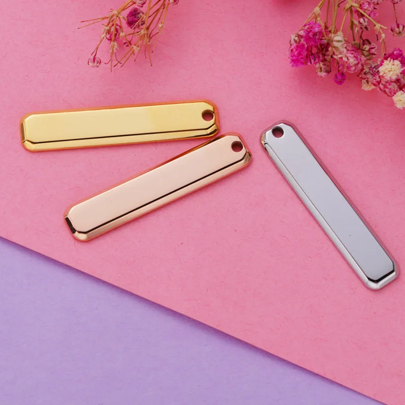 

10Pcs/Lot 38*8mm Chamfer Strip Bar Charms Pendants Mirror Polish Stainless Steel For DIY Making Necklaces Keychain Accessories