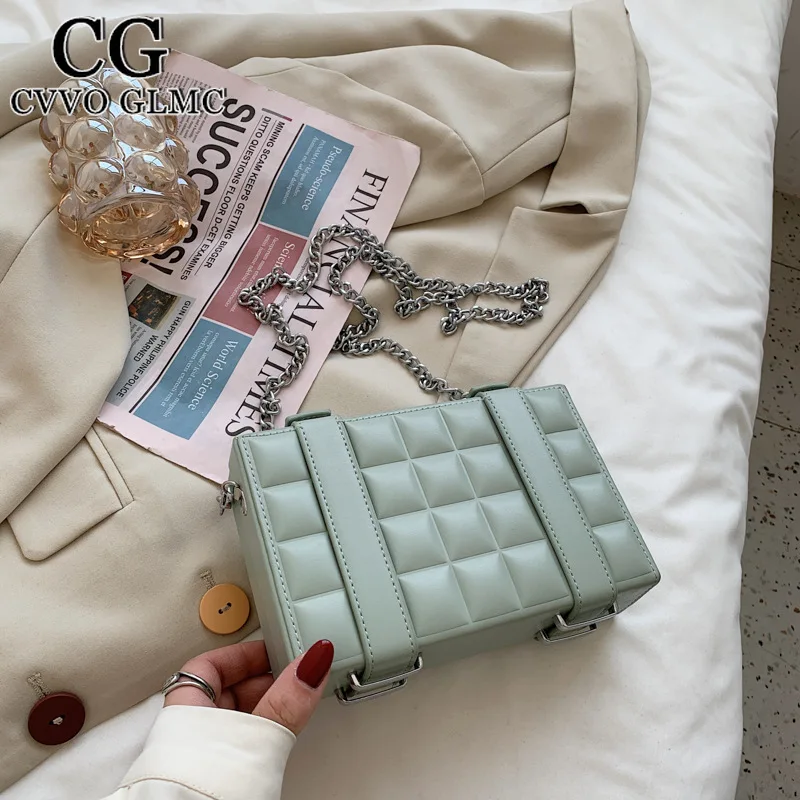 

Cvvo Glmc Plaid Designer Shoulder Bags for Women 2021 Pu Leather Fashion Brand Handbags Chains Strap Female Crossbody Bag