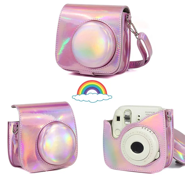 Laser pink Fujifilm Instax Mini camera Bag ColorfuI мгновенный аксессуар для камеры из искусственной кожи чехол с плечевым ремнем для Instax Mini 9 Min8 8 - Цвет: Laser pink