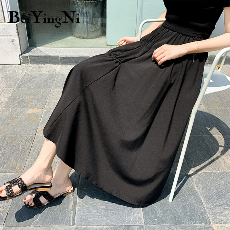 

Beiyingni 2021 New Fashion Midi Pleaed Skirts Women Korean Vintage Casual Patchwork High Street Chiffon Faldas Solid Color Cloth