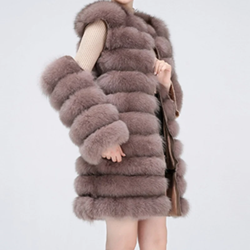 2021 Natural Fox Leather Ladies Coat Winter Ladies Fashion Warm Natural Fox Leather Coat 90-70cm removable sleeves removable for