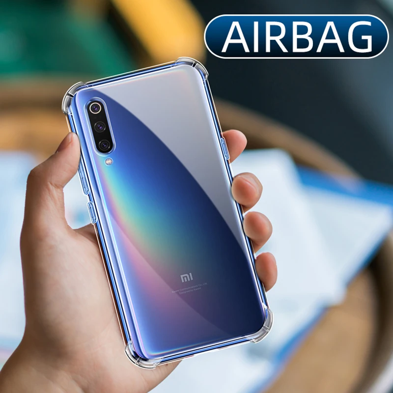 Противоударный чехол для Xiaomi Redmi Note 9 6 9s 8 7 5 K20 K30 Pro 8T прозрачный с подушкой