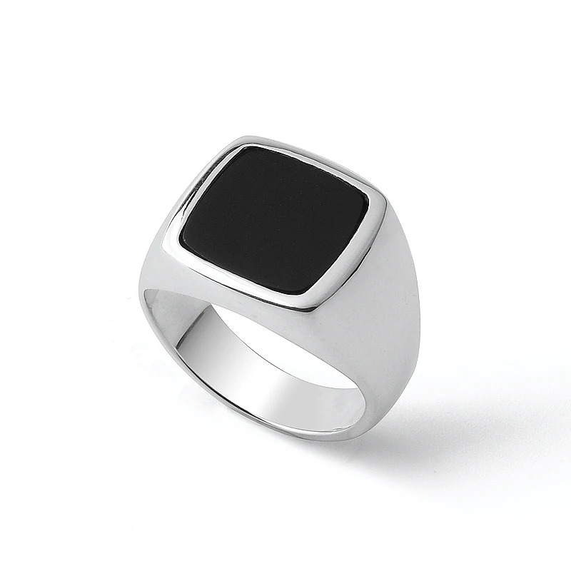 

Chasing Janeng 925 Sterling Silver Black Agate Men's Ring Gentleman Table Ring Personality Inlaid Little Finger Ring