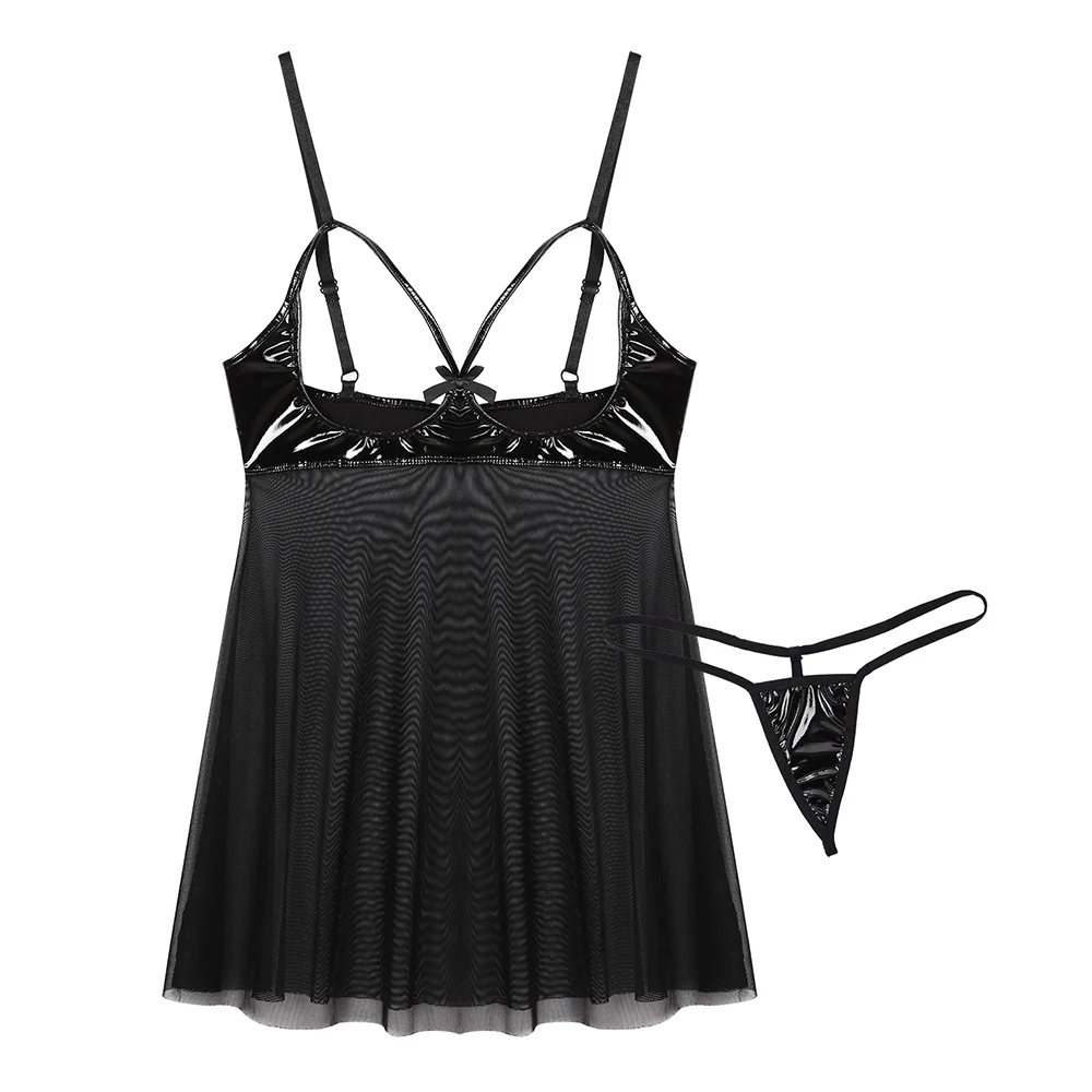 

Women Erotic Lingerie Open Cup Bra Sheer Mesh Chemise Babydoll Sleepwear with G-string Briefs Sexy Lingerie women sexy costume