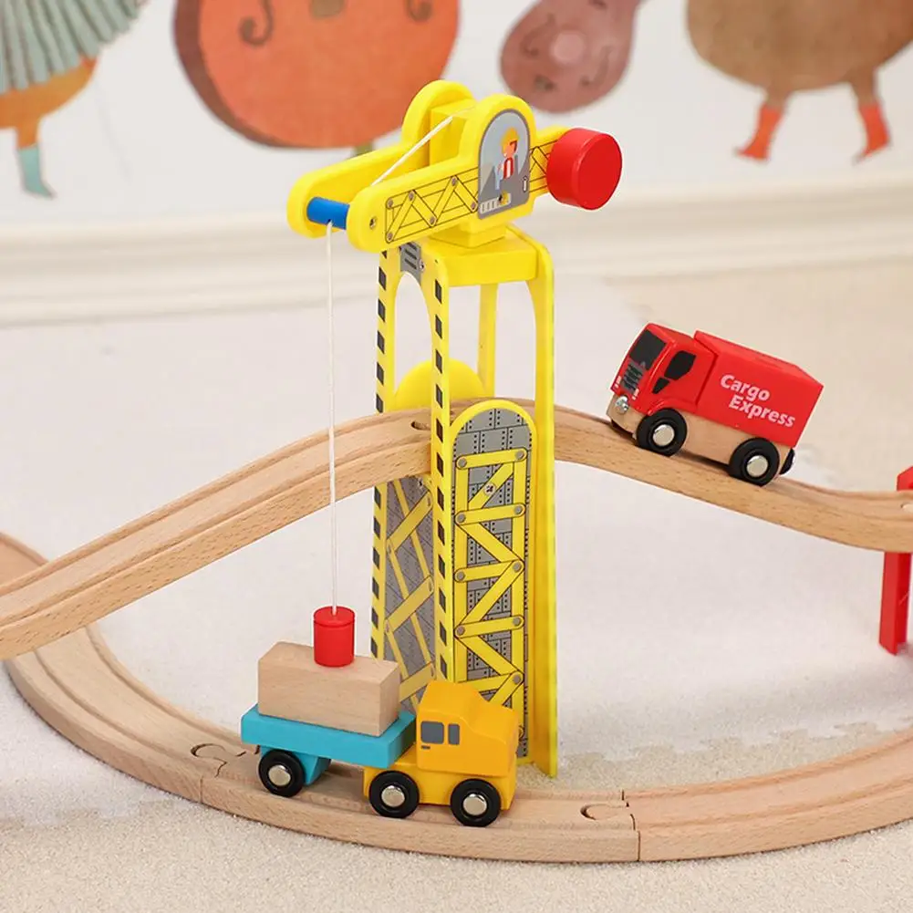 

Magnetic Tower Crane City Traffic Scene Model Wooden Trains Track Accessories Building Construction Toy Birthday Baby Gift