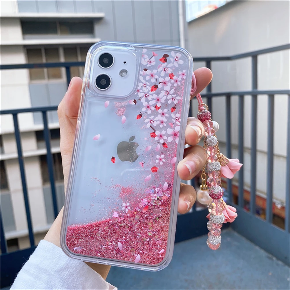 

Quicksand Back Cover Liquid Glitter Hand Strap Phone Case for IPhone 13 Pro Max Camera Protection Back Cover Phone Accessories