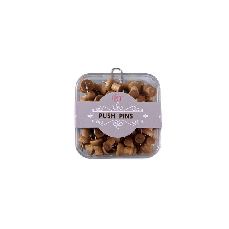 

50 Pcs Wood Push Pins, Standard, Wooden Thumb Tacks Decorative for Map Photos Calendar Home Office with Box