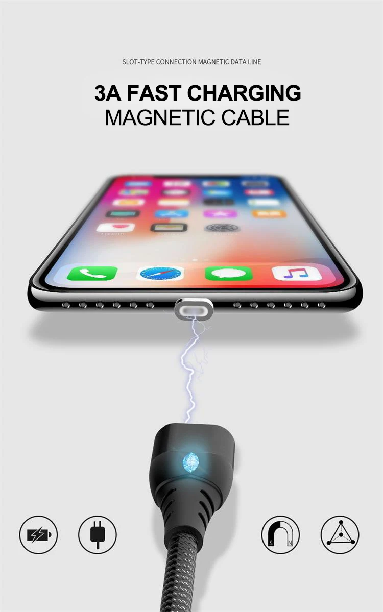 IONCT 3A Быстрая зарядка Магнитный кабель для передачи данных для iPhone samsung Android Шнур кабель провода телефонной магнитное зарядное устройство Тип C Micro USB кабель для передачи данных