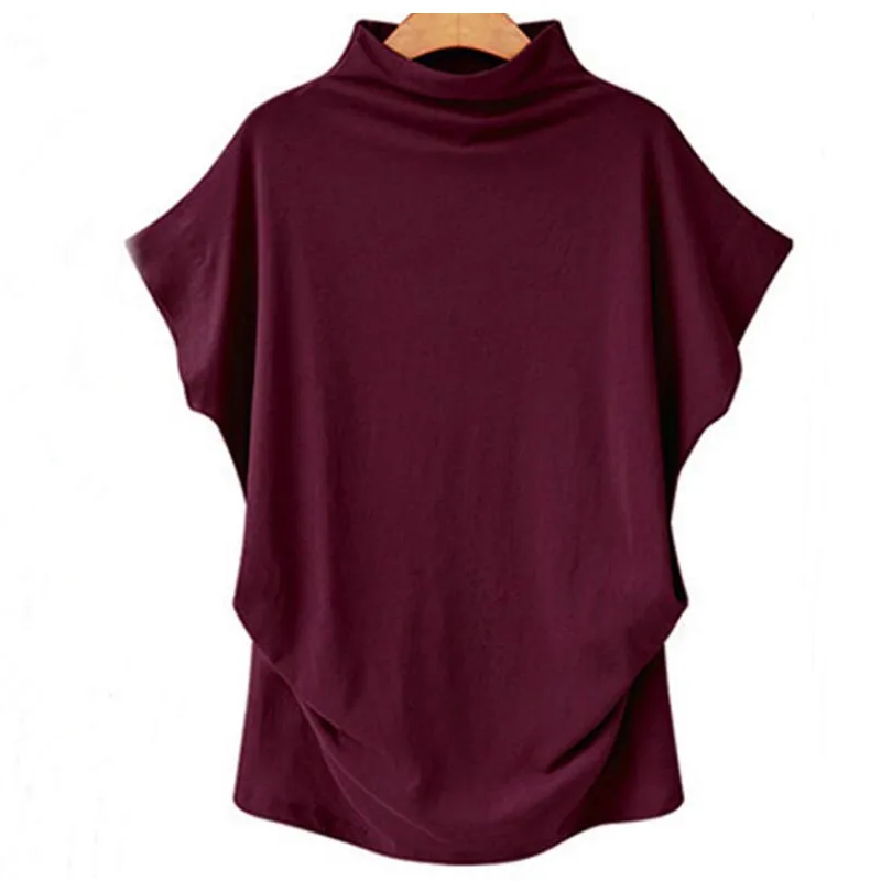 Blusas mujer de moda 2019 женские топы короткий рукав одноцветная водолазка черные рубашки