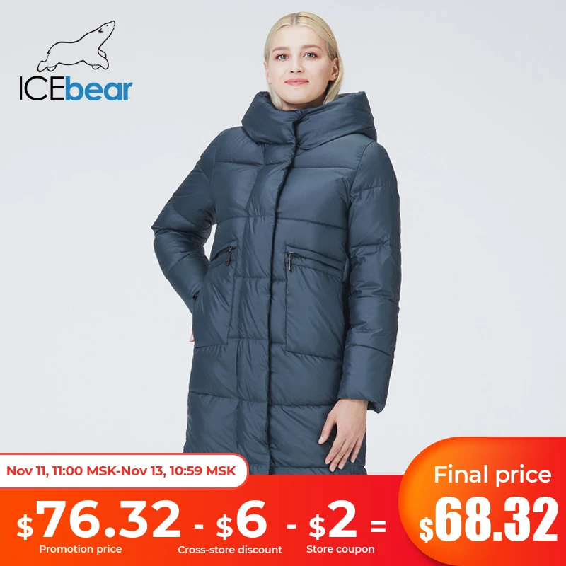 

ICEbear 2021 new hooded women's winter padded coat large pocket women's parkas quality casual ladies brand clothing GWD21575I