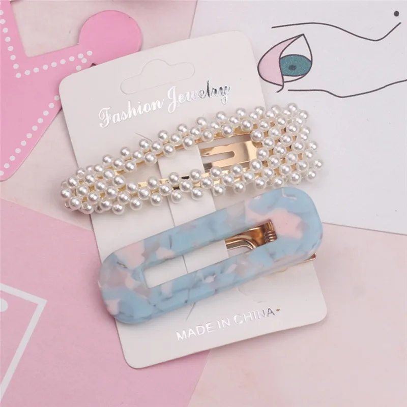 Pinksee 2pcs/set Elegant Chic Imitation Pearl Hair Clip Acetate Hairpins for Women Girls Fashion Barrette Accessories | Украшения и