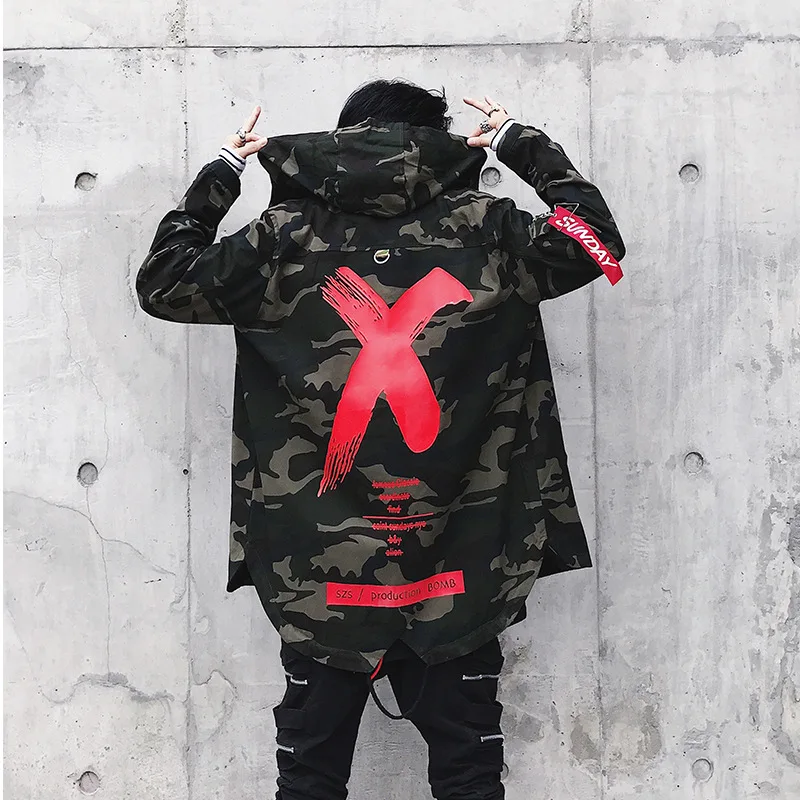 

LOVZON Mens Jacket High Street Spring Men Camouflage Print Jackets Fashion Cotton Windbreaker Coat Male Hood Hip Hop Streetwear