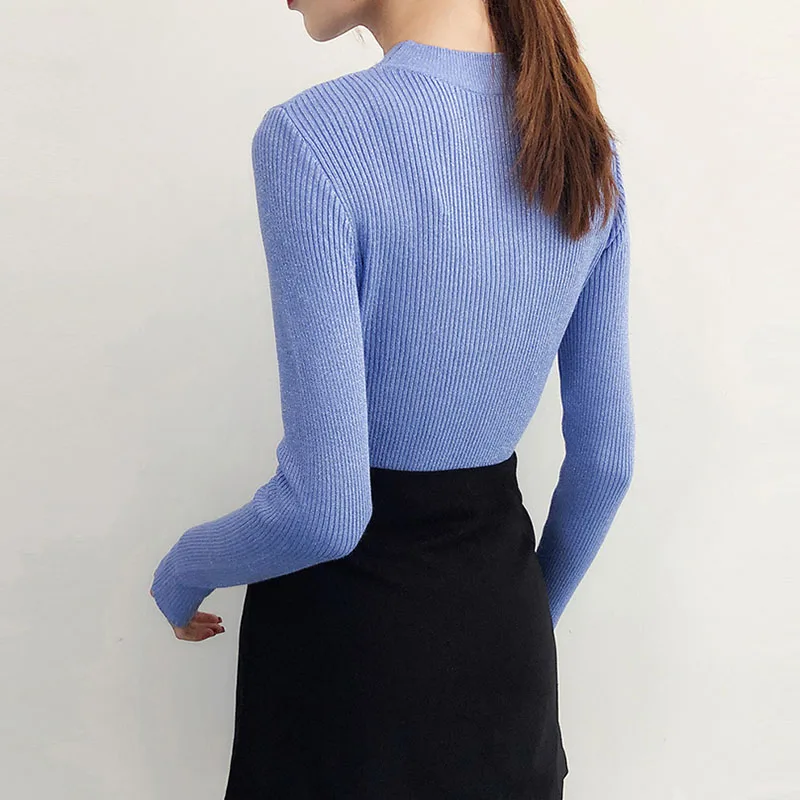 Осень-зима 2022 черный свитер Женский Блестящий пуловер вязаный женский с длинным