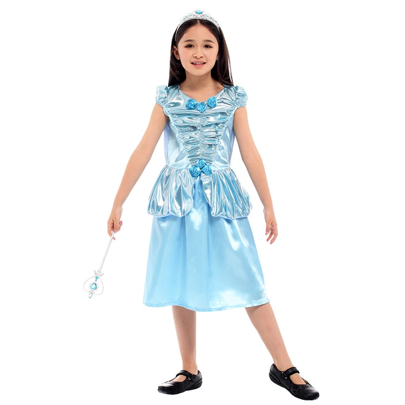 

Costumes Girl Stage Cosplay Dress kids Halloween Costumes Blue Color Elegant Cosplay Cloth