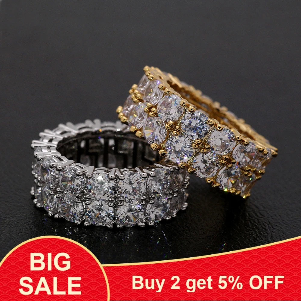 Мужское кольцо в стиле хип хоп золотого и серебряного цвета 4 мм фианит класса