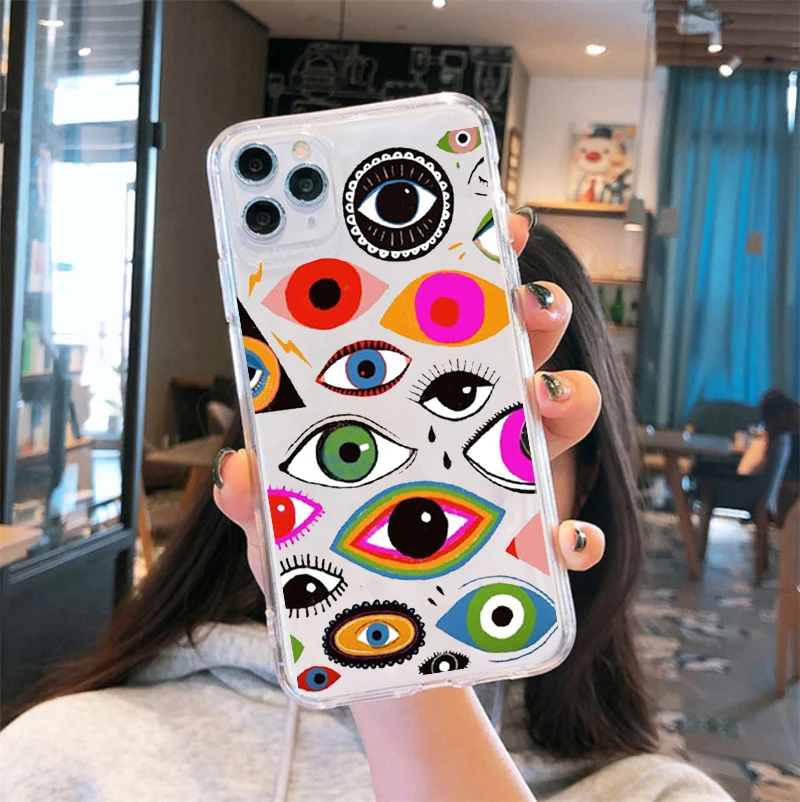 

ZUIDID Lucky Eye Blue Evil Eye Print Clear Phone Case For iPhone 12 11 Pro SE20 XR X XS MAX 7 8 6Plus Soft Silicone Cover Shell