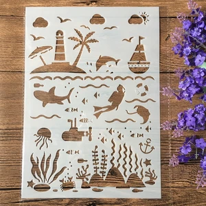 A4 морской океан, мир DIY, слойные трафареты, настенная живопись, фотография, фотография, шаблон