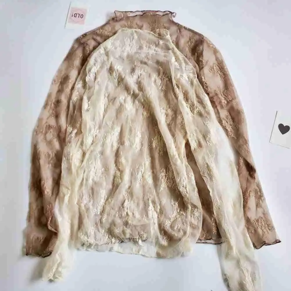 

Summer Women Lace Floral Embroidery Blouses Shirt Ladies See-through Transparent Blouses Shirt Tops Black Elegant Mesh Sexy R9e4