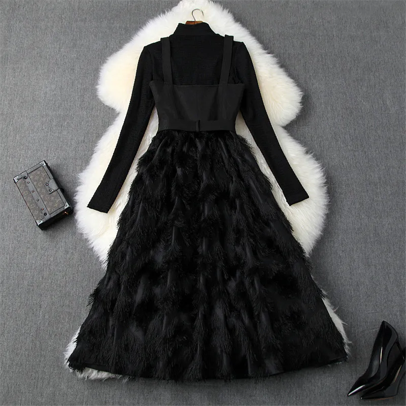 Зимний женский комплект длинный рукав водолазка пуловер с кисточками большое