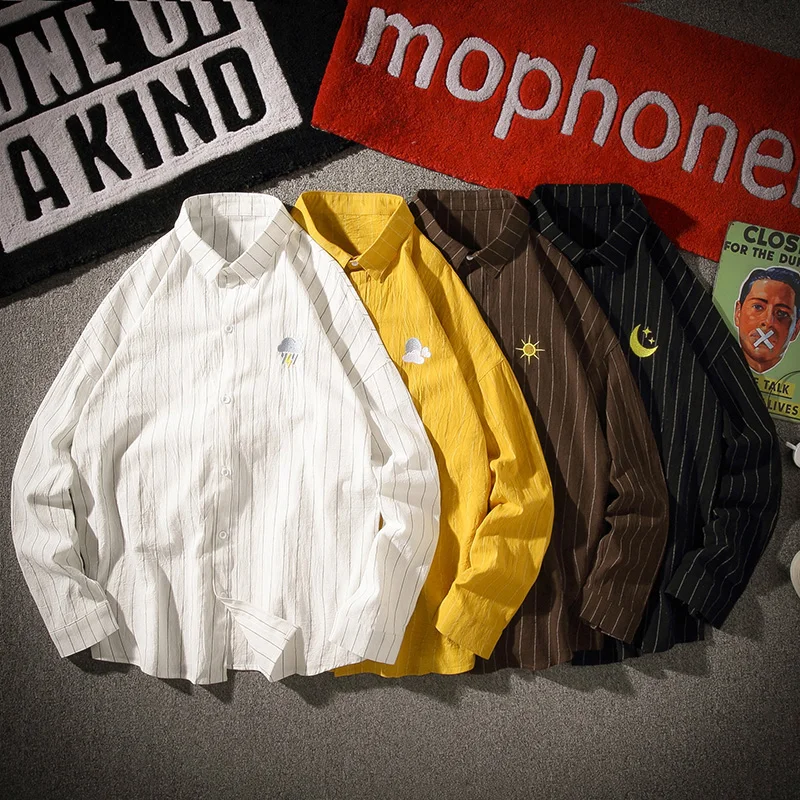 Новый тренд корейский стиль модная мужская белая полосатая рубашка рубашки с