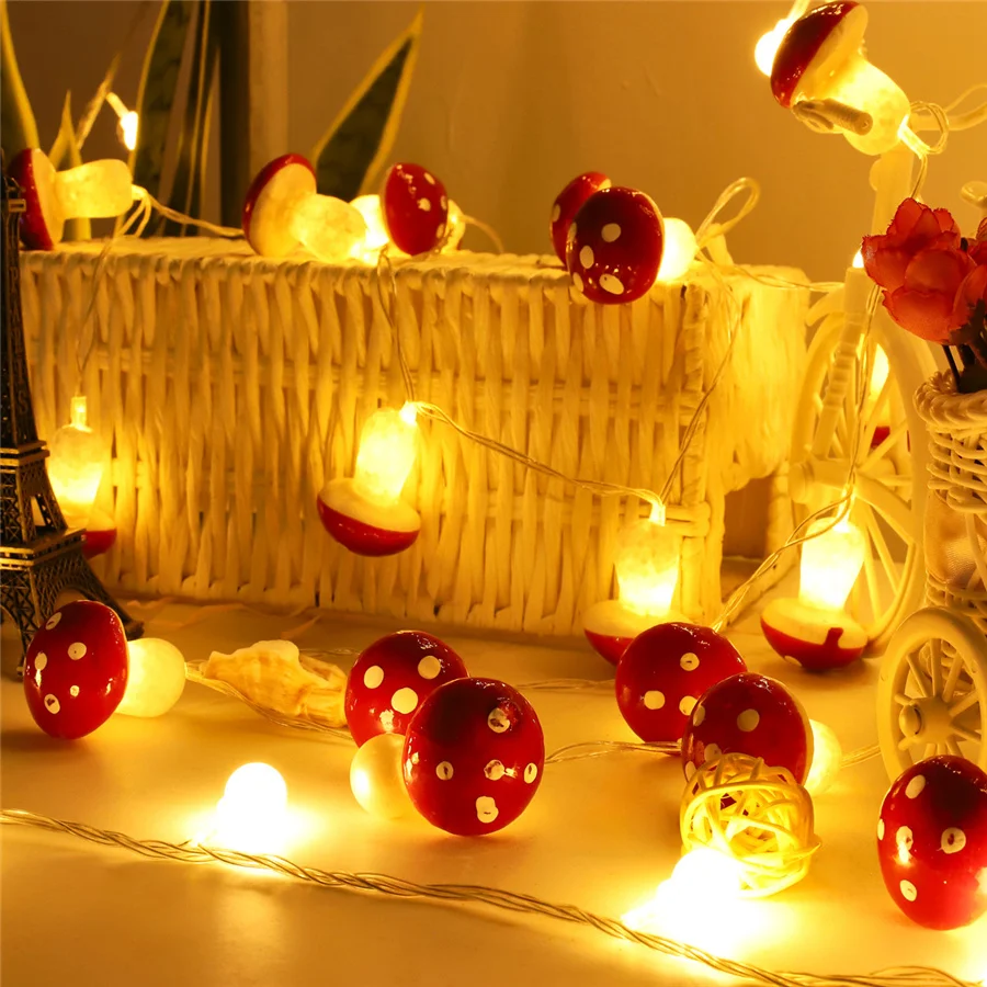 

New 10/20 LED Mushroom String Lights Battery/USB Christmas Fairy Lights Garland for Party Wedding Bedroom Decoration Child Gifts