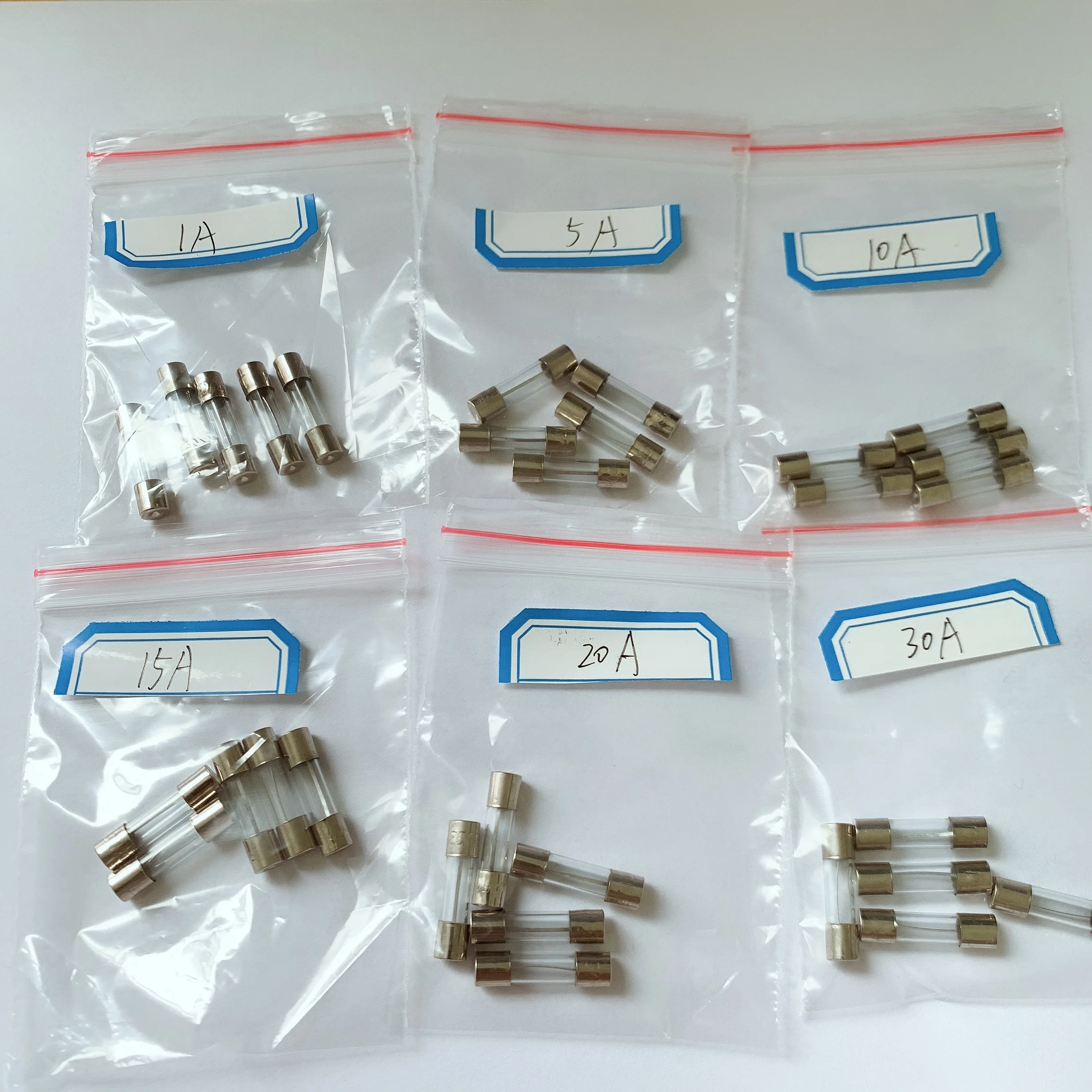 

6Kinds*5PCS=30pcs/lot Glass Tube Fuse 5*20mm 250V 1A 2A 3A 4A 5A 6A 8A 10A 12A 15A 20A 30A Fuse