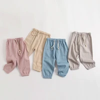 2021 childrens pants cotton linen trousers solid color spring summer thin boys girls baby harem kids pants