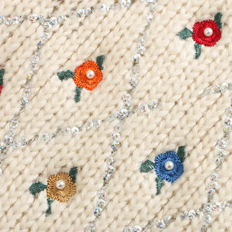 Elina V Neck Sweaters Women Fashion Embroidery Single Breasted Sweater Elegant Long Sleeve Female Ladies LAD |