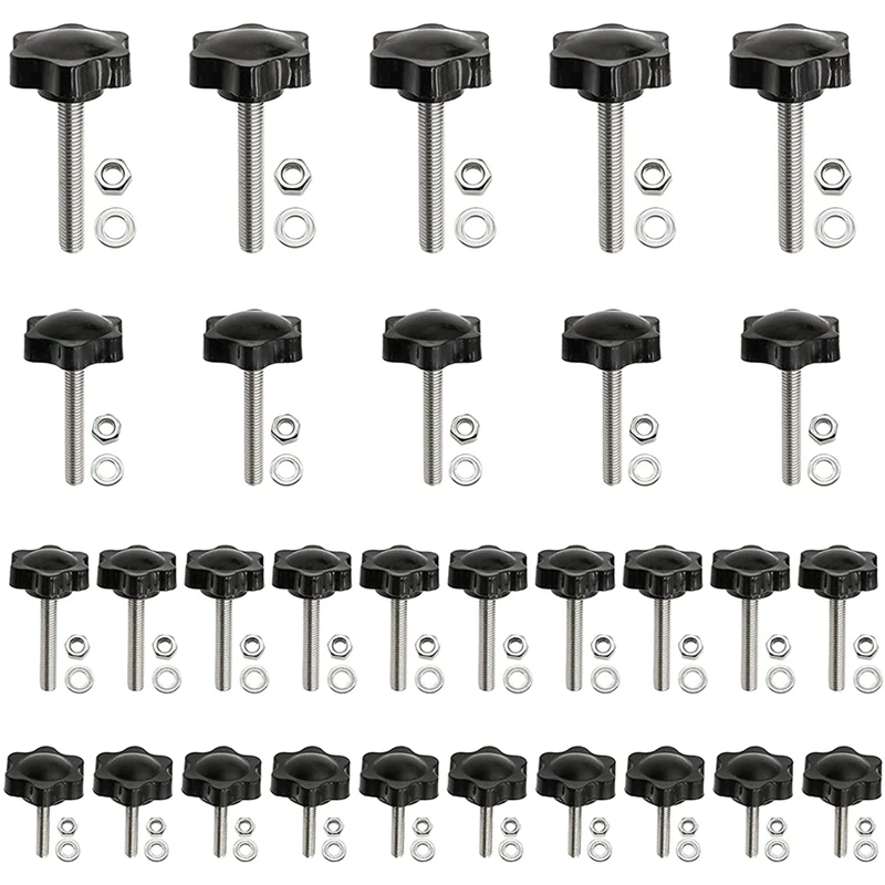 

30Pcs M4 M5 M6 M8 Stainless Steel Hex Shaped Metal Clamping Hand Star Knobs With Nuts And Flat Washer Assortment Kit CNIM Hot