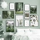 Настенная картина с изображением белого цветка зеленого леса оленя природы на холсте скандинавские плакаты и принты настенные картины для гостиной декоративная картина