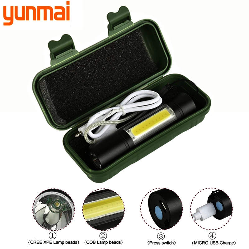 

Torch Waterproof Built-in Battery Light for Camping Q5 & COB 2000LM Bulbs LED Flashlight Micro USB Rechargeable Lantern 3 Mode
