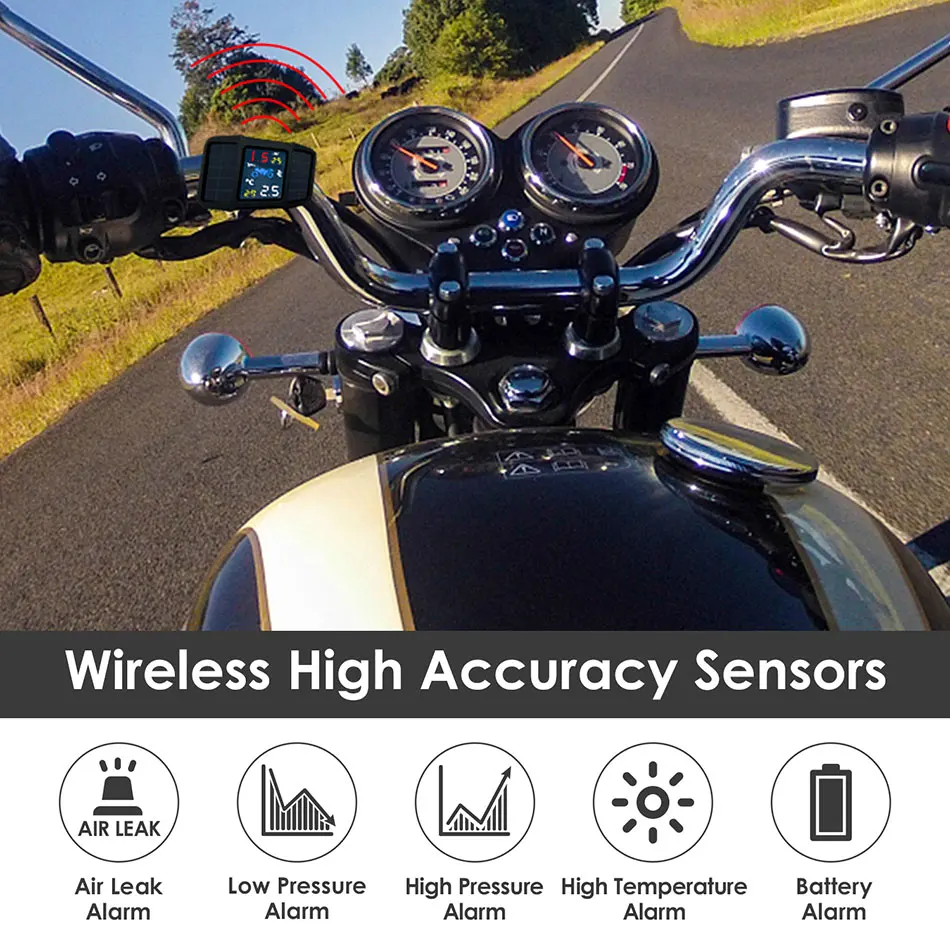 Новинка 2020 универсальные TPMS для мотоциклов с 2 внешними датчиками давления в