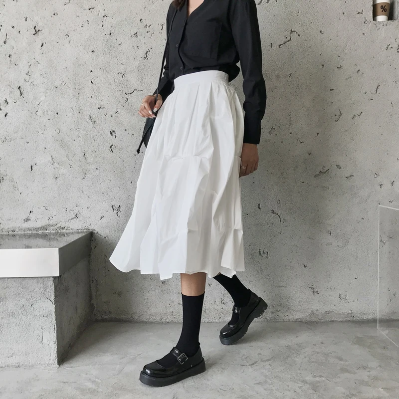 

Asymmetrical Ruched Black Fashion Midi Skirt Irregular Pleated New Womens Casual Spring Summer Autumn High Waist Mid Calf Skirts