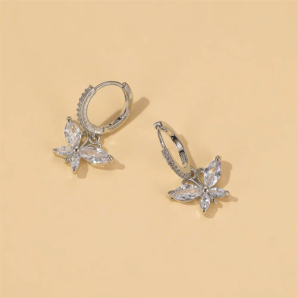 

Peixin New Simple Shiny Crystal Butterfly Earrings Popular Zircon Dangle Butterfly Earrings Charm Kpop Women's Earrings 2020