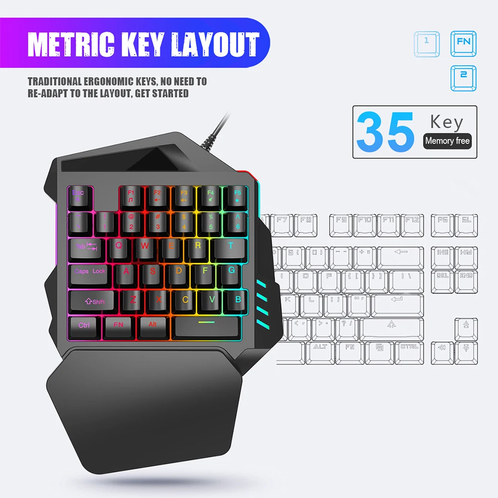 35 клавиш для левой игры проводная USB ABS светодиодная подсветка нескользящая
