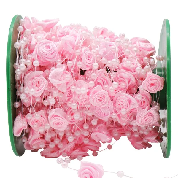 5m Pink Rose Pearl 5 метров леска искусственные розовые жемчужные бусины в форме цветка цепочка гирлянда цветок для свадебной вечеринки Свадебный букет аксессуар для волос - Цвет: 5m Pink Rose Pearl
