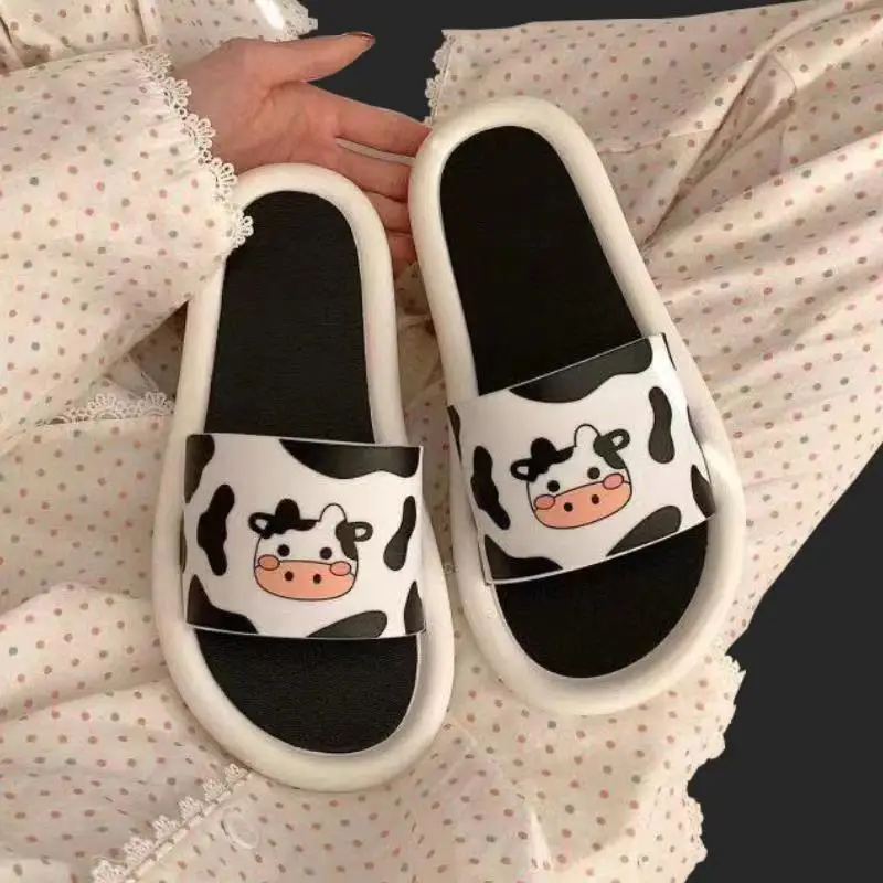 

Cow Pattern Cute Cartoon Milk Slippers Female Summer Indoor Flat Bathroom BathingGirl Heart Sandals Indoor and Outdoor Universal