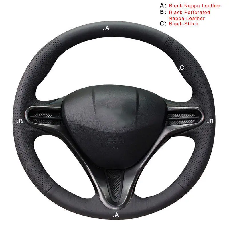 Nappa Leather Чехол для ручного шитья рулевого колеса для Honda Civic 8 2006-2011(3 спицы) Авто оплетка на рулевом колесе крышка автостайлинг - Название цвета: Nappa Leather
