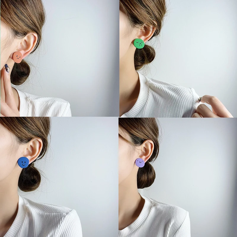 Женские серьги-гвоздики AOMU разноцветные Круглые в форме смайликов гнева печали