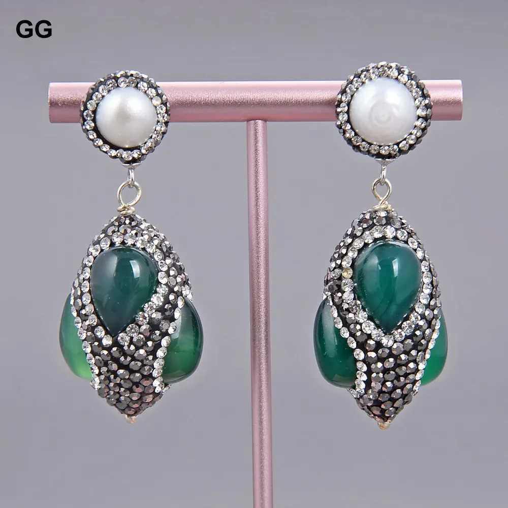 Женские серьги гвоздики с белым жемчугом и зелёным агатом|studs|stud pearl |