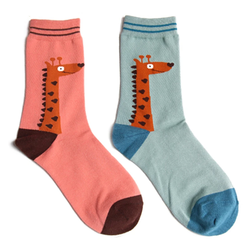 Носки до середины икры для взрослых с рисунком жирафа розовые синие носки